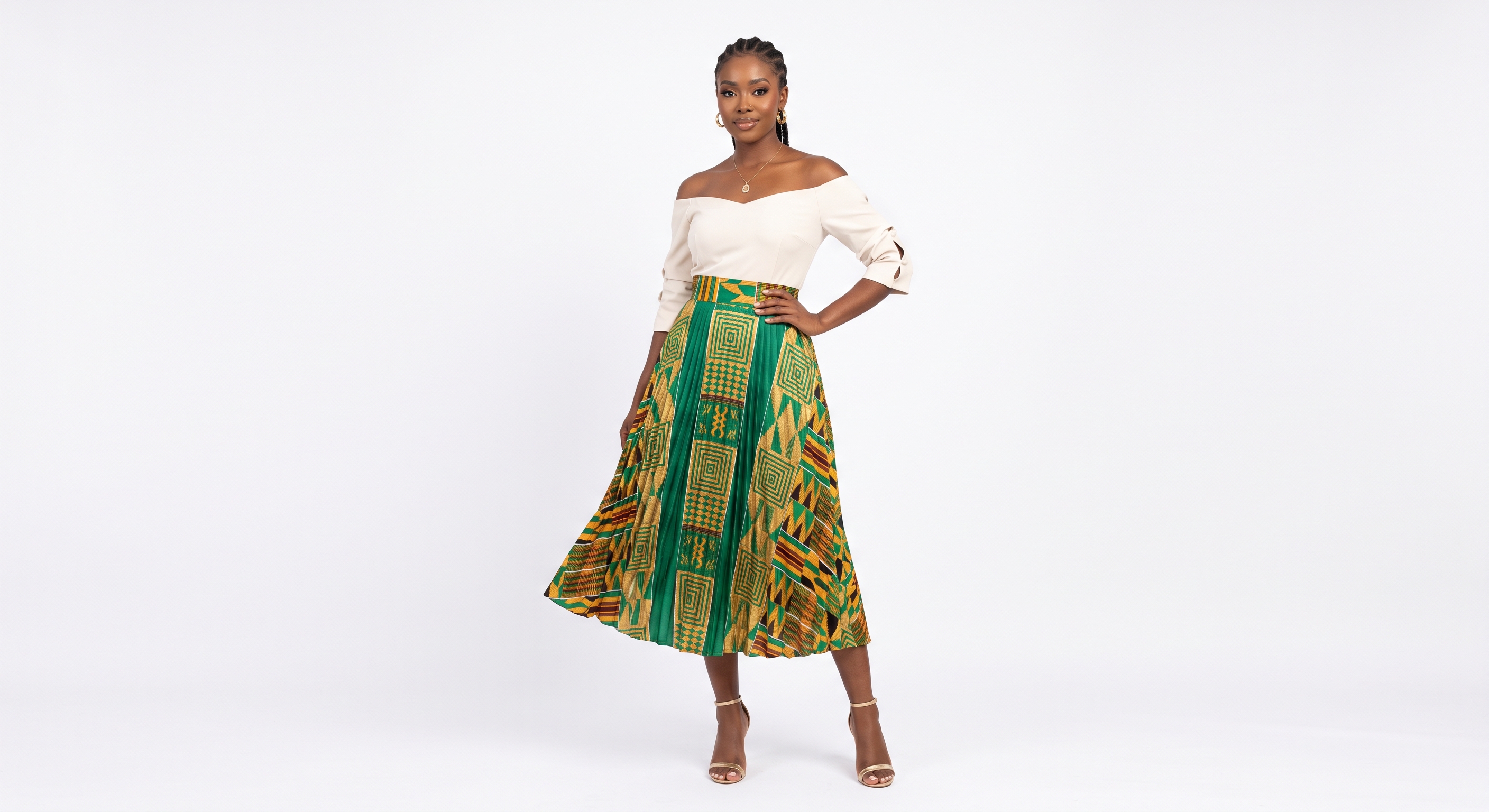 Women's Kente Pleated Midi Skirt